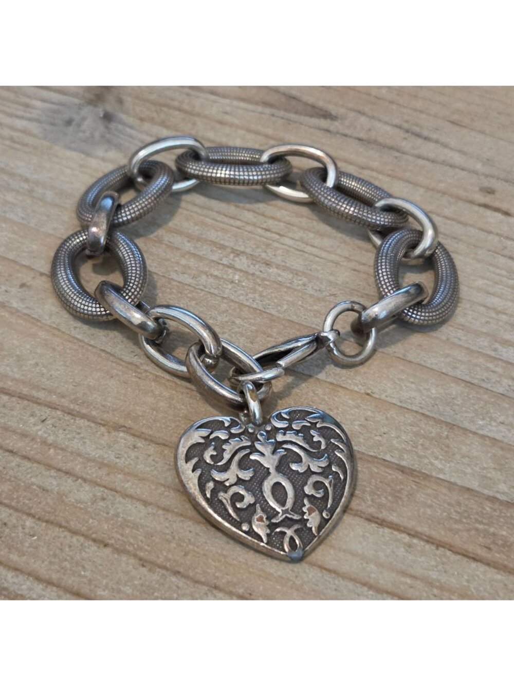 Brighton Silver Plated Cordoba Heart Charm 8" Chain Link Bracelet